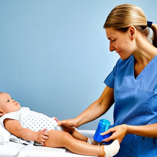 **

A caring BVC (Barnavårdscentralen - Swedish child healthcare center) nurse giving a vaccination to a baby, with the parent looking on reassuringly. The nurse is wearing appropriate medical attire, and the baby is fully clothed. The background shows a clean and bright BVC clinic room. Focus on a comforting and safe environment. Safe for work, appropriate content, fully clothed, family-friendly, professional, perfect anatomy, correct proportions, natural pose, well-formed hands, proper finger count, natural body proportions.

**